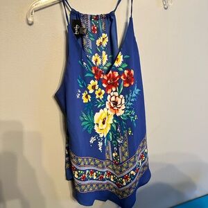 By & By Stylish Blue Floral Women's Top size Large